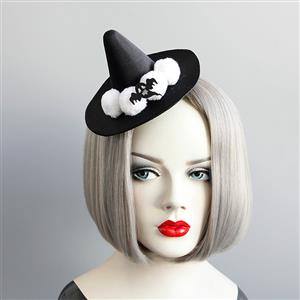 Cute Black Ghost White Fuzzy Balss Embellishment Halloween Witch Hat Hairclip J18805