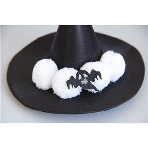 Cute Black Ghost White Fuzzy Balss Embellishment Halloween Witch Hat Hairclip J18805