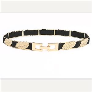 Fashion All-match Gold Alloy Leaf Elastic Thin Waist Belt N17938