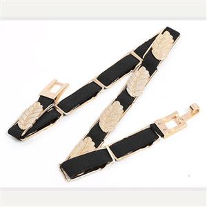 Fashion All-match Gold Alloy Leaf Elastic Thin Waist Belt N17938