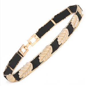 Fashion All-match Gold Alloy Leaf Elastic Thin Waist Belt N17938