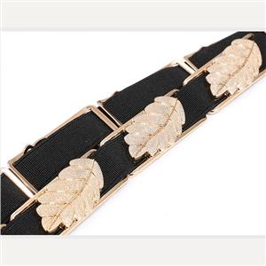 Fashion All-match Gold Alloy Leaf Elastic Thin Waist Belt N17938