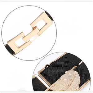 Fashion All-match Gold Alloy Leaf Elastic Thin Waist Belt N17938