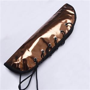 Gothic Golden Leather Arm Sleeves - Adjustable Lace-Up Design for Cosplay & Fashion N237815