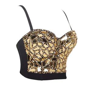Women's Sexy Golden Sequins And Beads B Cup Bustier Bra Clubwear Crop Top N20774