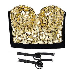 Women's Sexy Golden Sequins And Beads B Cup Bustier Bra Clubwear Crop Top N20774