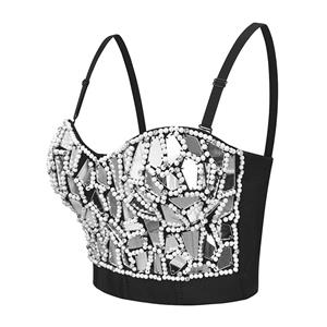 Sexy Silver Sequins and Beads B Cup Bustier Bra Shining Music Festival Clubwear Crop Top N22030