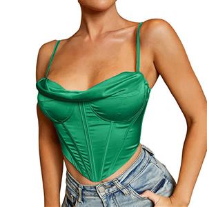 Sexy Smooth Satin 10 Plastic Boned B Cup Bustier Bra Music Festival Clubwear Crop Top N22064