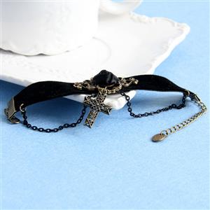 Gothic Balck Wristband Floral Embellishment Bracelet J17807