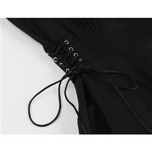 Gothic Black Bat Embroidered Side Lace-up High Waist Halloween Party Midi Dress N19586