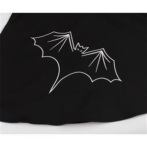 Gothic Black Bat Embroidered Side Lace-up High Waist Halloween Party Midi Dress N19587