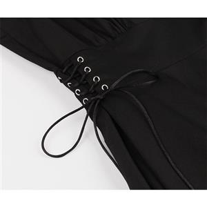 Gothic Black Bat Embroidered Side Lace-up High Waist Halloween Party Midi Dress N19587