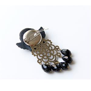 Gothic Black Evil Little Angel And Diamond Beads Halloween Brooch J19683