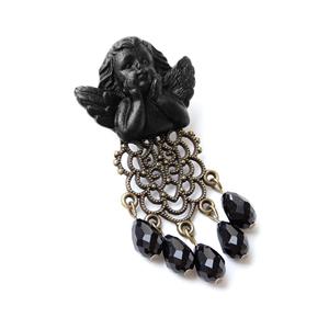 Gothic Black Evil Little Angel And Diamond Beads Halloween Brooch J19683