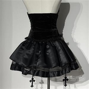 Gothic Black Bustier and Ruffled Skirt Set with Embroidery Detailing N23803