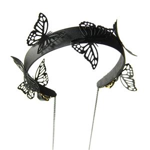 Gothic Black Butterfly and Rose Lolita Halloween Party Cosplay Anime Decorations Headband J21546