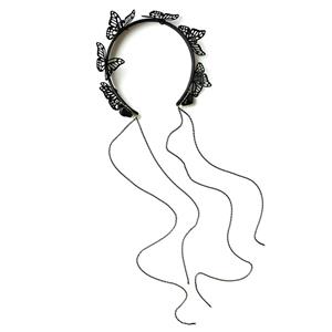 Gothic Black Butterfly and Rose Lolita Halloween Party Cosplay Anime Decorations Headband J21546
