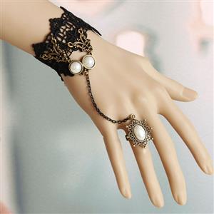 Vintage Bracelet, Gothic Bracelet, Cheap Wristband, Gothic Black Lace Bracelet, Victorian Bracelet, Retro Black Wristband, Bracelet with Ring, #J17866