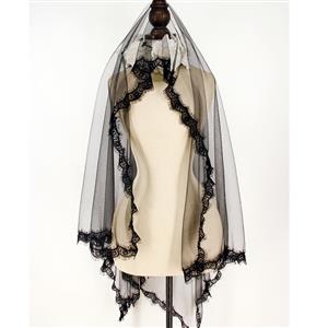 Gothic Black Ghost Bride See-through Tulle Veil Halloween Cosplay Accessory N23245