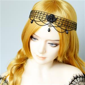 Gothic Black Evil Little Angel and Bead Chain Pendant Mesh Hair Band Headwear J19688