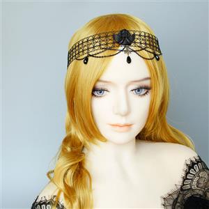 Gothic Black Evil Little Angel and Bead Chain Pendant Mesh Hair Band Headwear J19688