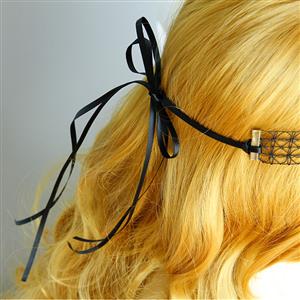 Gothic Black Evil Little Angel and Bead Chain Pendant Mesh Hair Band Headwear J19688