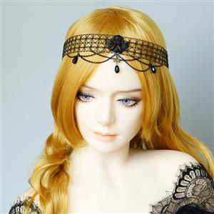 Gothic Black Evil Little Angel and Bead Chain Pendant Mesh Hair Band Headwear J19688