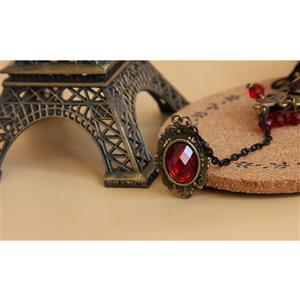 Goehic Black Lace Wristband Red Rose Gem Embellished Bracelet with Ring J18109