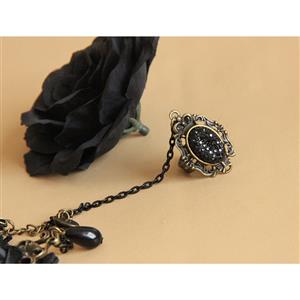 Gothic Black Lace Wristband Butterfly Rose Embellished Bracelet with Ring J18129