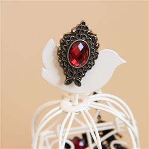 Gothic Black Lace Wristbannd Bronze Heart Red Gem Embellished Bracelet with Ring J18165