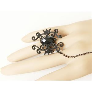 Goehic Black Lace Wristband Spider  Embellished Bracelet with Ring J18110