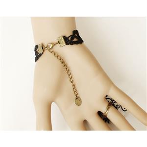 Goehic Black Lace Wristband Spider  Embellished Bracelet with Ring J18110