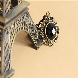 Gothic Black Lace Wristband Tigrine Time Gem Embellished Bracelet with Ring J18128