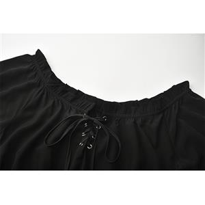 Gothic Black Off-shoulder Ruffle Lacing Bodice Puff Sleeve High Waist Harajuku A-line Dress N21638