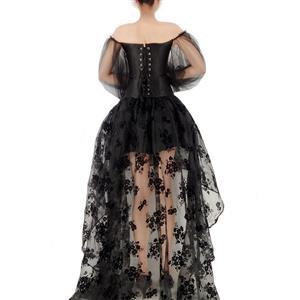 Gothic Plastic Boned Off-shoulder Long Sleeves Overbust Corset with Organza High Low Skirt N22237