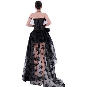 Gothic Plastic Boned Off-shoulder Strapless Overbust Corset with Organza High Low Skirt N22352