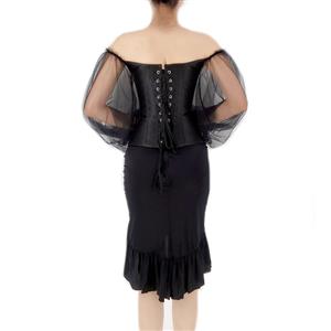 Gothic Black Off-shoulder Long Sleeves Overbust Corset with Ruffle High Low Fishtail Skirt N22238