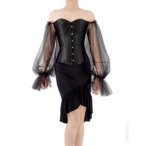 Gothic Black Off-shoulder Long Sleeves Overbust Corset with Ruffle High Low Fishtail Skirt N22238