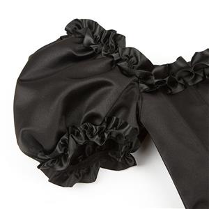 Gothic Black 12 Plastic Boned Ruffles Puff Sleeves Sexy Body Shaper Overbust Corset N21767