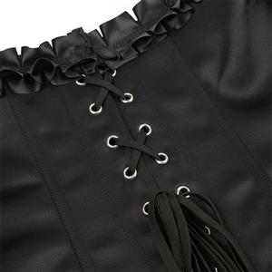 Gothic Black 12 Plastic Boned Ruffles Puff Sleeves Sexy Body Shaper Overbust Corset N21767