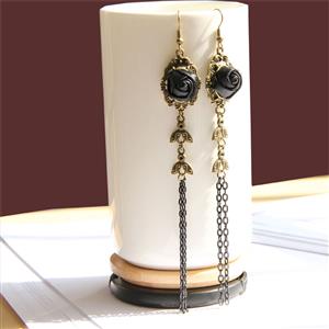 Gothic Black Rose Bronze with Tassels Earrings J18415