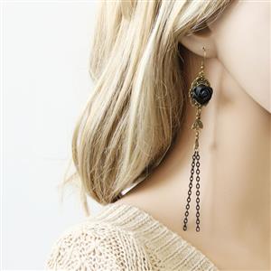 Gothic Black Rose Bronze with Tassels Earrings J18415