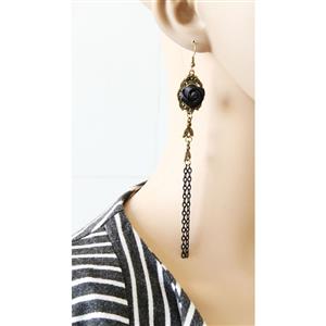 Gothic Black Rose Bronze with Tassels Earrings J18415