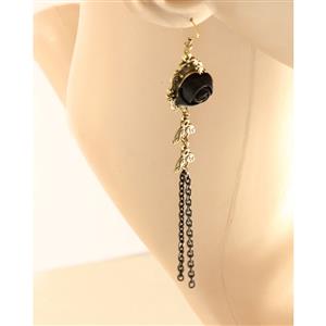 Gothic Black Rose Bronze with Tassels Earrings J18415