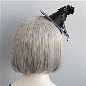 Gothic Black Rose Lace Bronzed Embellishment Halloween Witch Hat Hairclip J18804