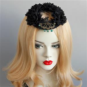 Gothic Hairclip, Cosplay Costume, Cosplay Accessory, Gothic Black Rose Hat, Black Rose Hat, Retro Gothic Ring Hat, #J18809
