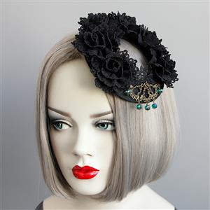 Gothic Black Rose Ring Bronzed Embellishment Halloween Accessory Hat Hairclip J18809