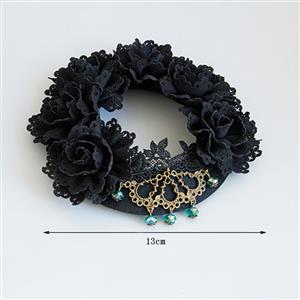 Gothic Black Rose Ring Bronzed Embellishment Halloween Accessory Hat Hairclip J18809