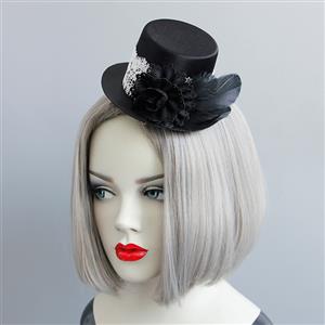 Gothic White Lace Black RoseTop Hat Halloween Accessory Hairclip J18811