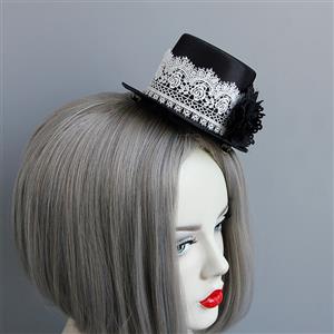 Gothic White Lace Black RoseTop Hat Halloween Accessory Hairclip J18811